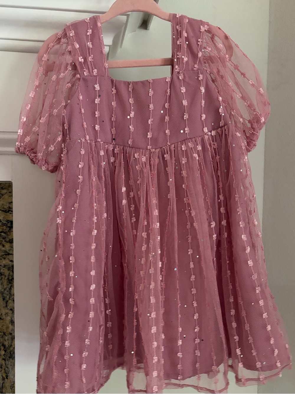wonder nation Pink Puff-Sleeve Mesh Dress